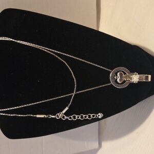 Brigbton Silver Id Card Holder Pendant Necklace with Crystal Heart.